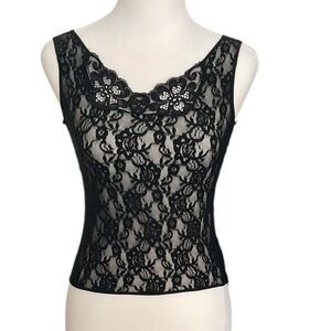 Vintage by Mel Lin Chic Black Lace Floral Top